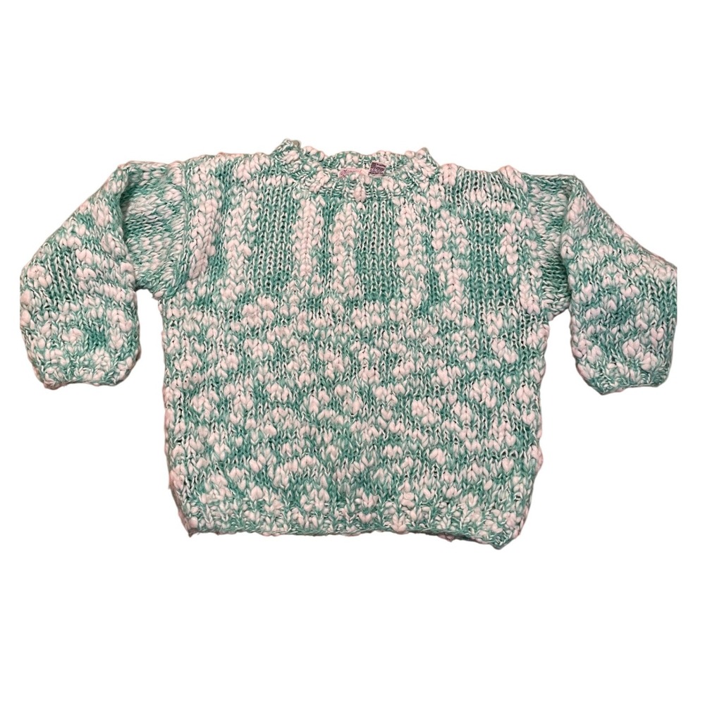 Vintage Chunky Sweater Size Medium Aqua and White Moments for Majorie
